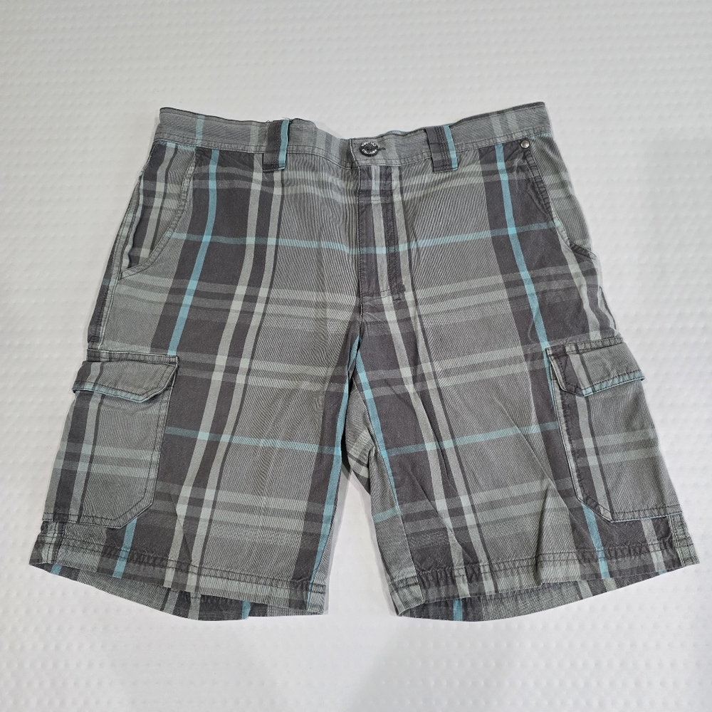 Columbia Omni Shade Sun Protection Shorts Turquoise Grey Green Plaid Men's 32w